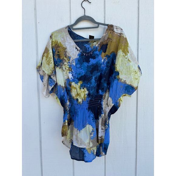 Calvin Klein Kimono Tunic Blouse,‎ Abstract Print, P Lg - Picture 1 of 6